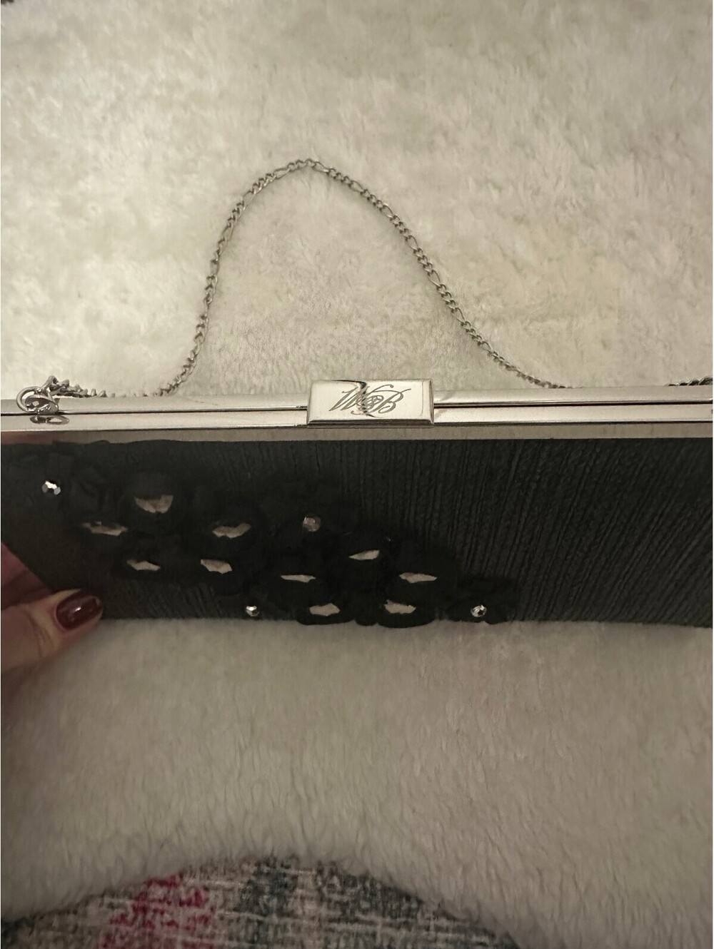 White House Black Market Black Beaded Evening Clutch with Chain Strap - Picture 1 of 5